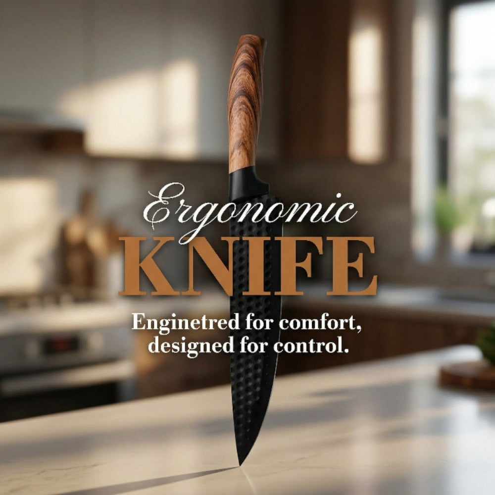 Chef Knife Set 7 Piece High Carbon Stainless Steel Ultra Sharp ¨C Anti-Stick Ergonomic PP Handle, Includes Slicing Knife, Scraper, Scissors & Whetstone, Gift Box for Home, Family & Travel