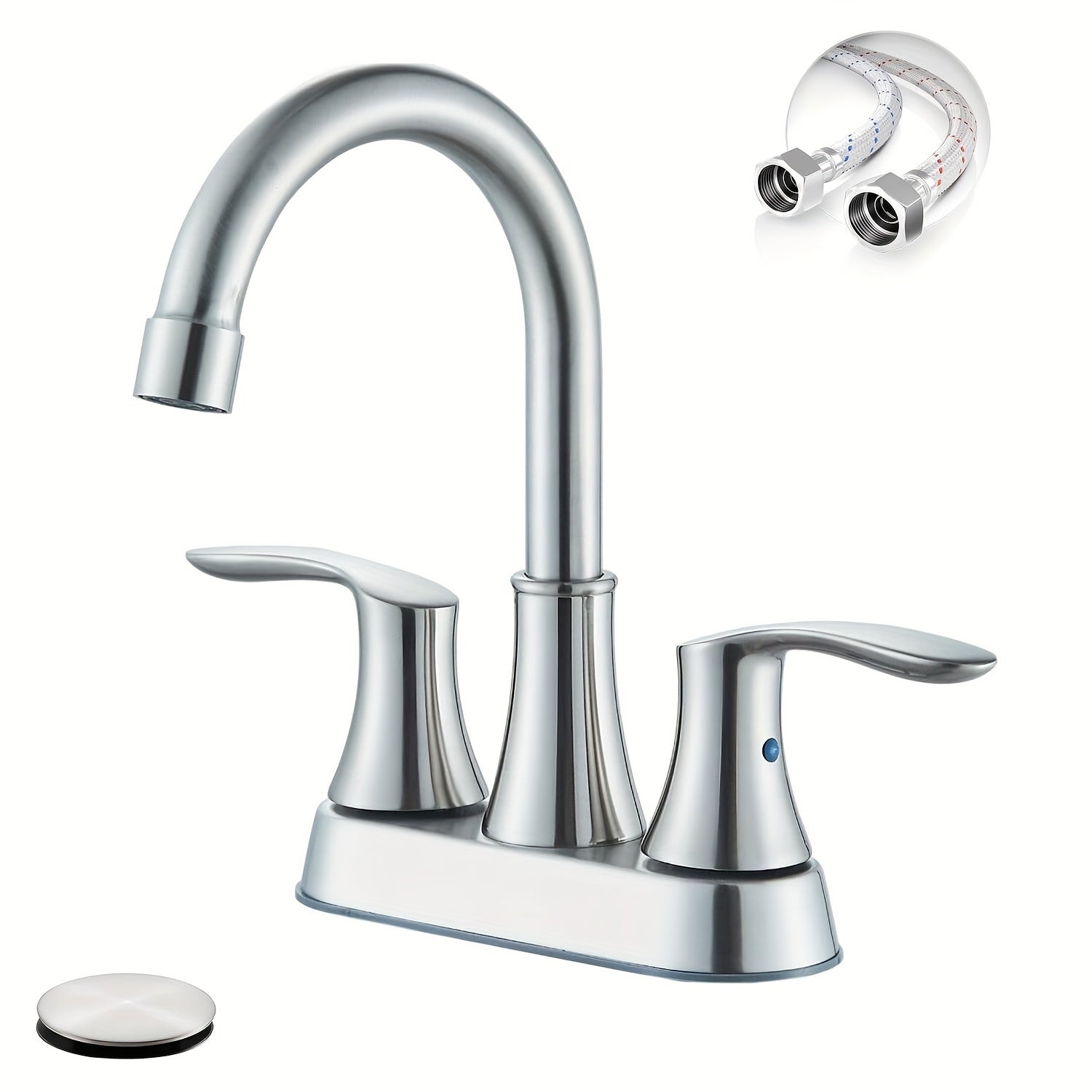 Centerset Bathroom Faucet 2 Handle 4 Inch - Lead-Free Dual Handle Vanity Sink Faucet with Pop-Up Drain & Supply Lines, Brushed Nickel, Matte Black, Oil Rubbed Bronze, Brushed Gold, 2-3 Hole RV Compatible