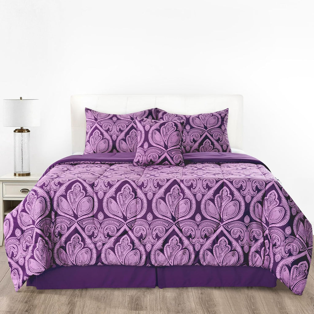 5-Piece Comforter Set ¨C Down Alternative Reversible Quilted Bedding with Bed Skirt & Pillow Shams, Twin Queen King, All Seasons ¨C 13 Colors