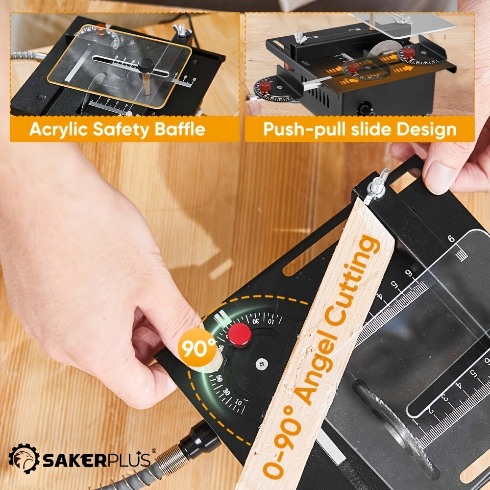 SakerPlus Mini Table Saw - 120/136pcs Multifunctional Portable All-in-One Machine, 7-Speed Adjustable, Cutting Sanding Carving Drilling for Metal, Wood & Aluminum, DIY Power Tool Gift for Men