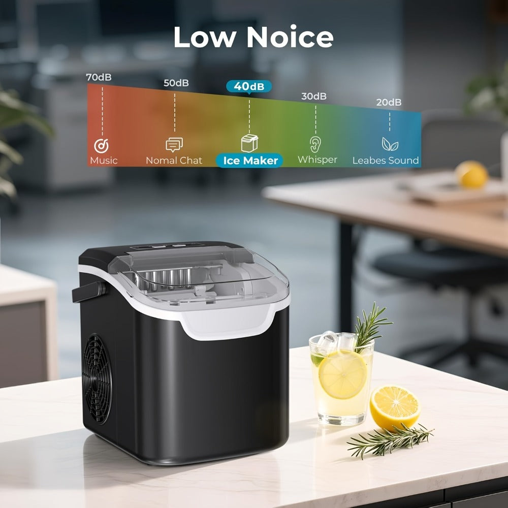 Pebble Ice Maker Countertop ¨C 26 Lbs/24H, 2 Ice Cube Sizes, Sonic Bullet Ice Machine, Auto-Cleaning, Stainless Steel, Ice Scoop & Basket, Optional Descaler Kit for Home, Kitchen, Camping & RV
