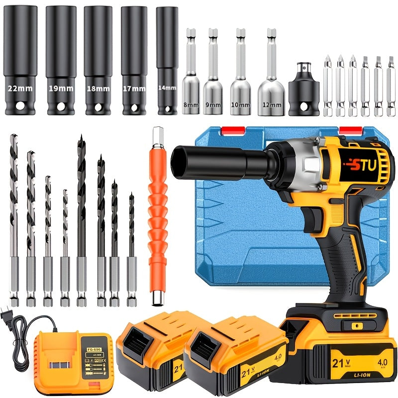 Impact Drill Set 21V Cordless with Drill Bit Accessories, Toolbox & Charger ¨C Heavy Duty Wireless Impact Wrench Drill, 2AH / 4AH Battery Options, for Car Repair, Construction & Heavy-Duty DIY Projects