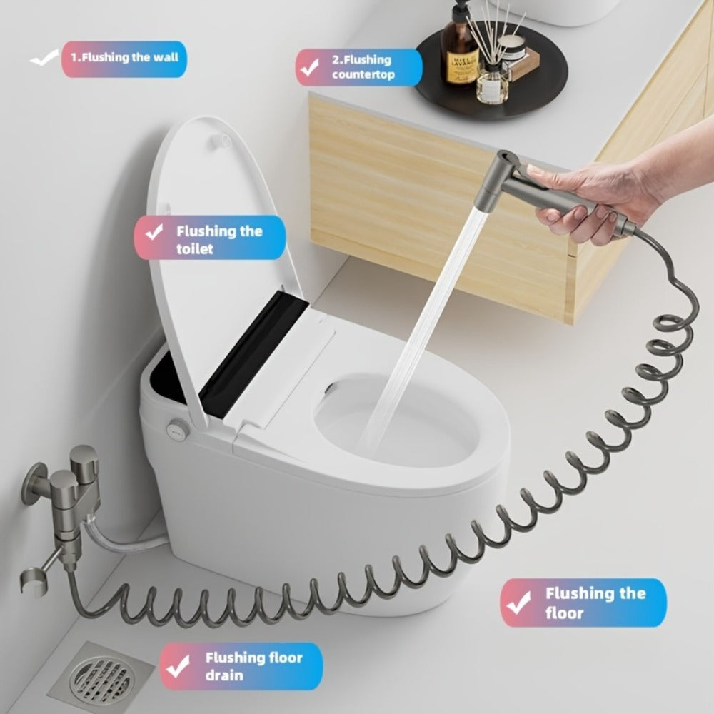 Bidet Toilet Spray Gun Angle Valve One In Two Out Handheld Flusher Booster Sprayer for Toilet Women Washing Machine Household Bathroom Hygiene Modern Minimalist