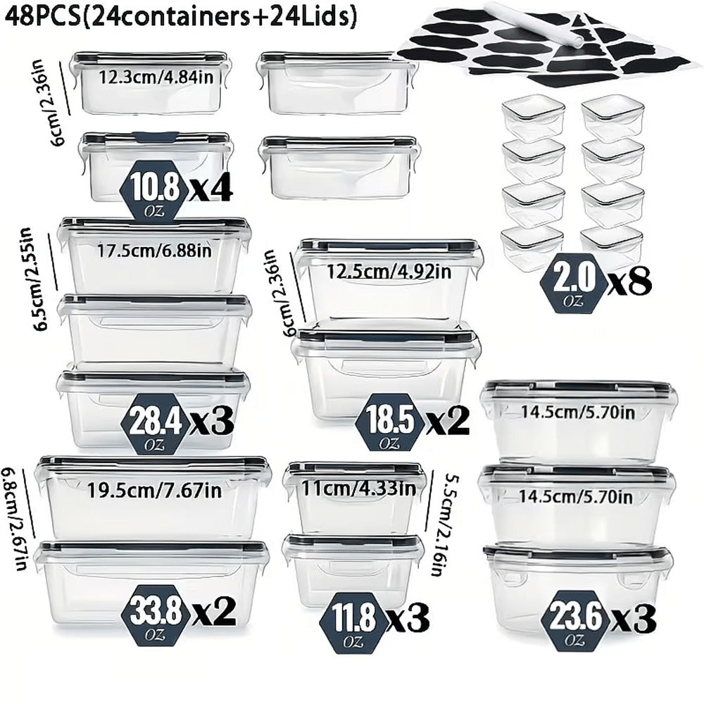 Stackable Food Storage Containers with Lids - Microwave and Freezer Safe Leak Proof Plastic Boxes for Fruits Vegetables and Leftovers, Heavy Duty Reusable Meal Prep Containers for Kitchen Pantry Organization, Available in 24, 48 and 50 Piece Sets