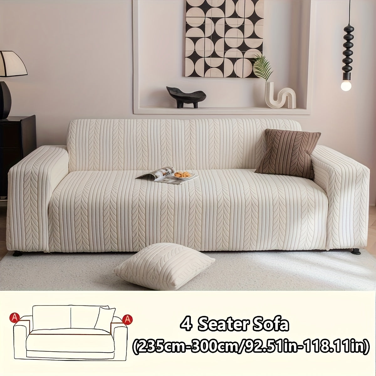 Sofa Cover Stretchy Washable Slipcover for 1 2 3 4 Seater Couch, Zigzag Textured Fabric, Scratch Slip Resistant Furniture Protector, Cream White Light Grey Dark Gray Coffee Brown