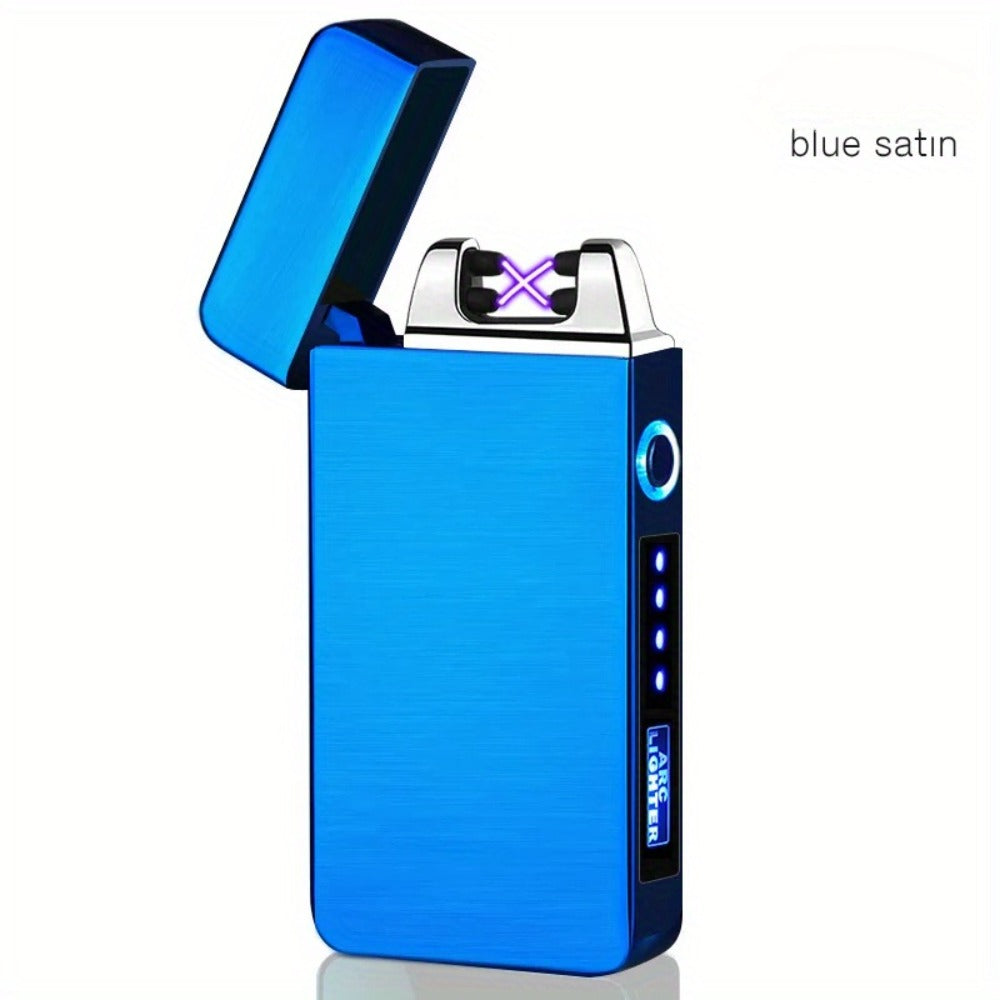 USB Electric Lighter Dual Arc Plasma ¨C Windproof Flameless Rechargeable Lighter with LED Power Display, Touch Sensor, Metal Body, Ideal for Outdoor Camping Candles Holiday Gift (No Battery Required)