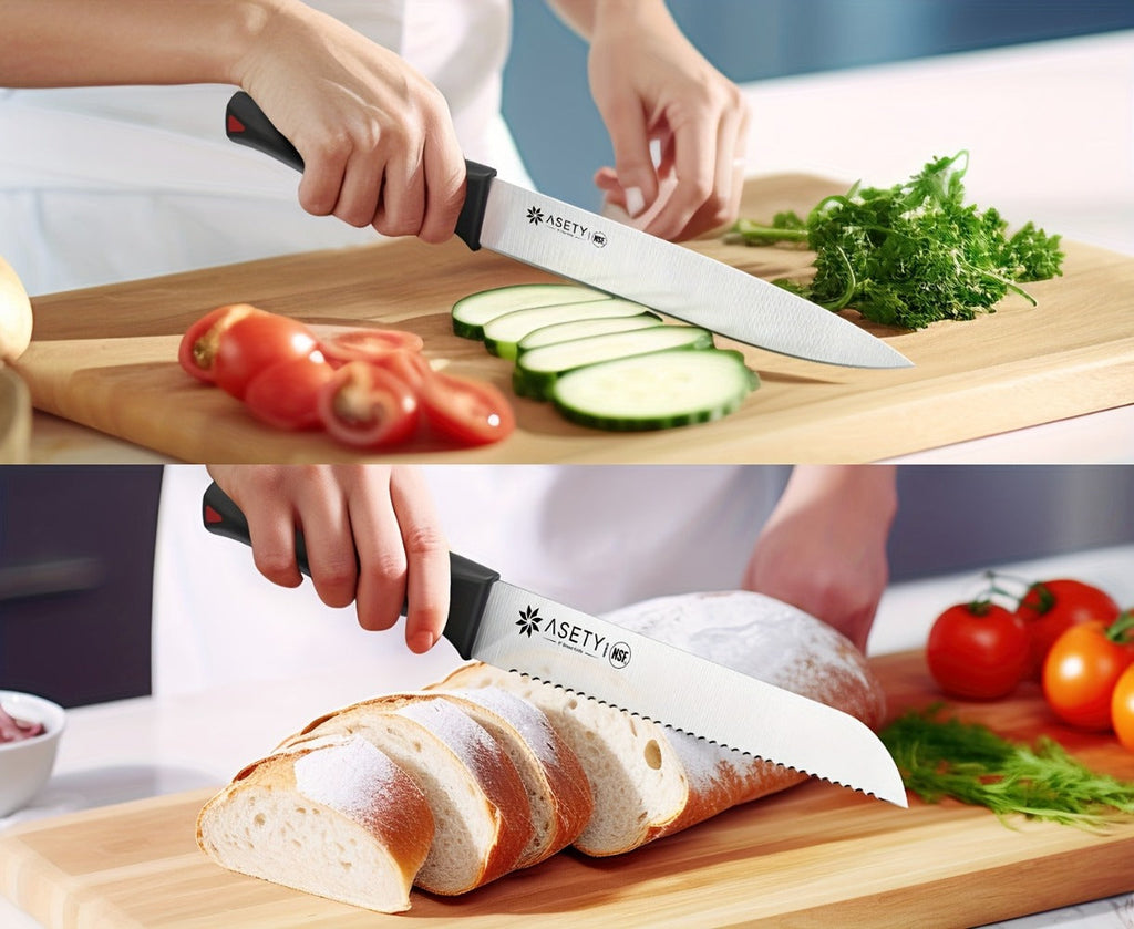 15-Piece Kitchen Knife Set with PP Handle, Professional Chef Knife Set with Block, Stainless Steel Sharp Blade, Ergonomic Non-Slip Handle, Home Cooking & Restaurant Knife Set