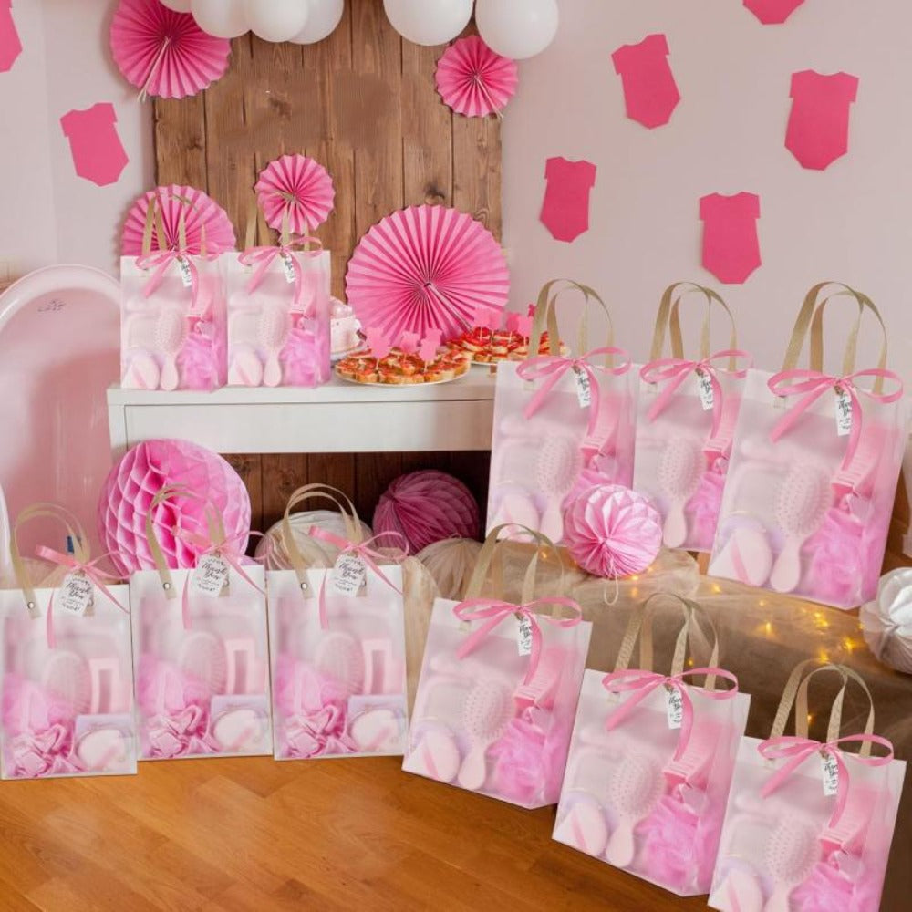Party Favor Gift Set 74pcs ¨C Headbands, Hair Brushes, Bracelets, Mirrors, Powder Puffs, Hair Ties, Clips, Bath Sponges & Jewelry Boxes with Gift Bags for Bridal Shower, Wedding, Christmas & Events (Pink/Blue)