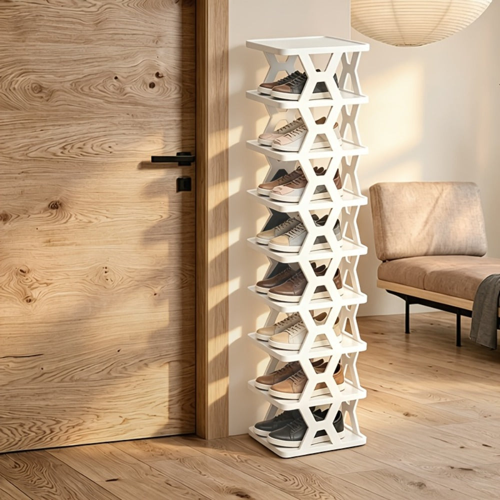 Shoe Rack Organizer 6 or 9 Tier - Space Saving Folding Shoe Rack for Hallway Doorway Bedroom Dorm, Narrow Entryway Shoe Storage, Black or White