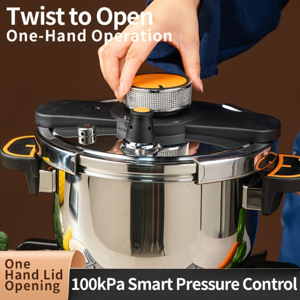 Pressure Cooker Stainless Steel with One-Twist Lock Lid ¨C Heavy-Duty Induction & Gas Compatible Stew Pot in 1.32gal, 1.59gal & 2.11gal, Dishwasher Safe Family Soup Cooker for Daily Cooking