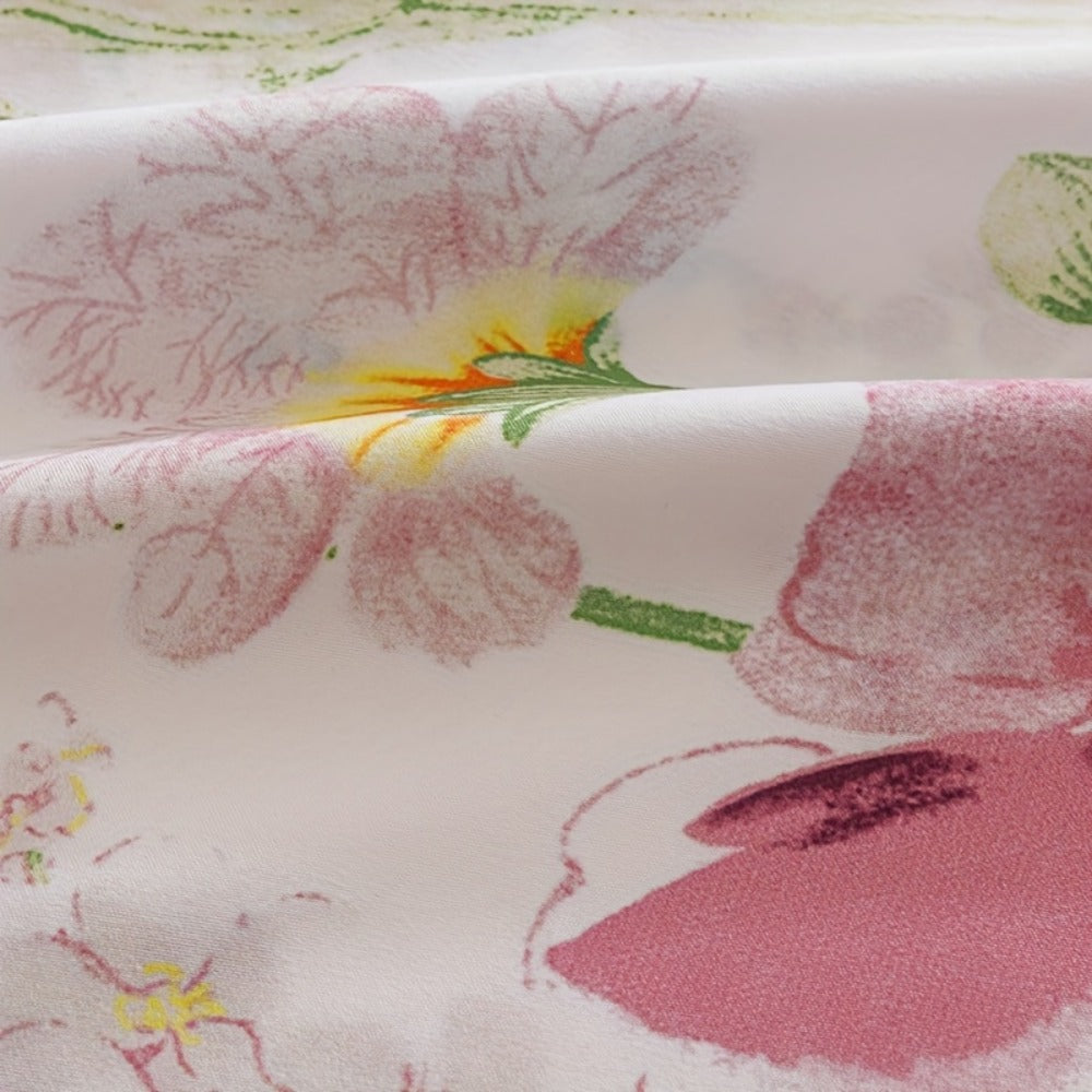 Floral Bedding Set 4-Piece ¨C 1 Fitted Sheet + 1 Flat Sheet + 2 Pillowcases | Soft Breathable Polyester | All-Season Flower Print Bed Sheet Set | Machine Washable | Twin Full Queen King