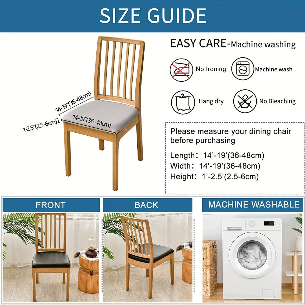 Waterproof PU Leather Dining Chair Cushion Covers Removable Stretch Seat Slipcovers for Dining Room Kitchen Hotel Set of 4 or 6