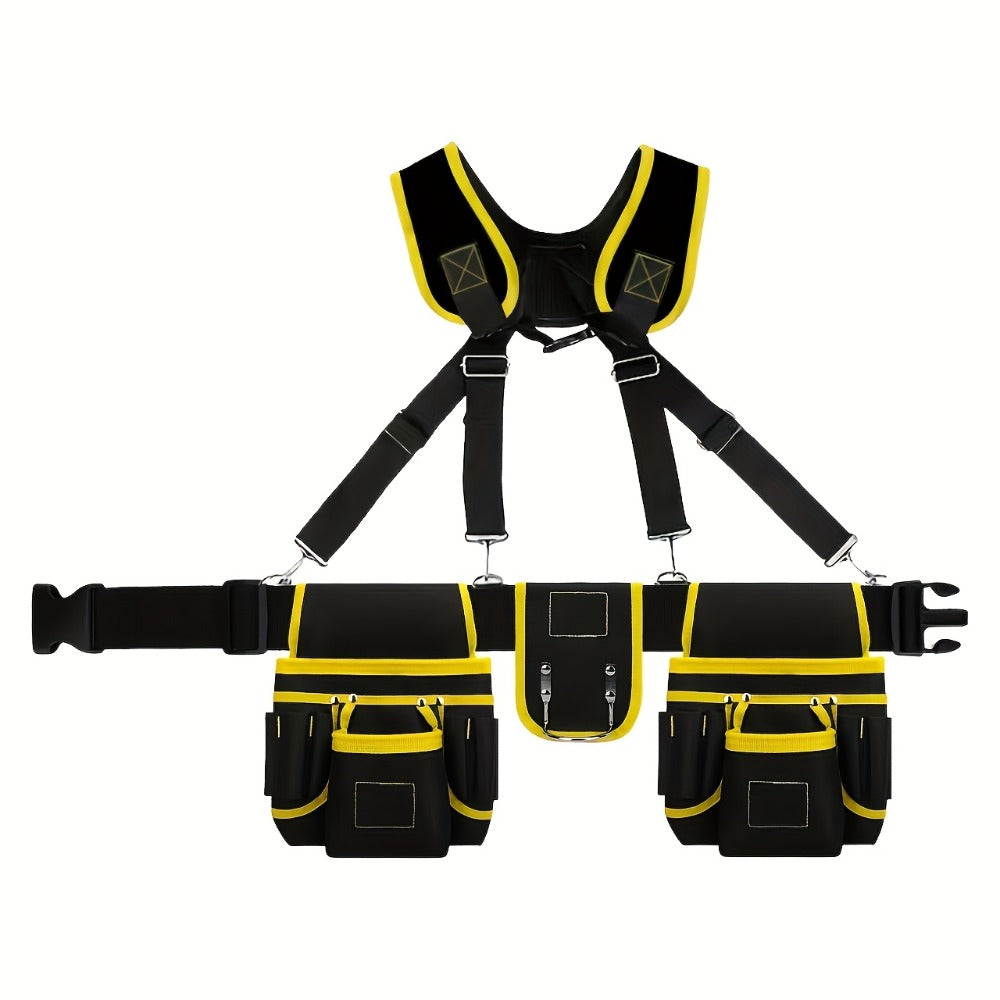 Tool Belt Heavy Duty Multi-Pocket Tool Pouch Bag Adjustable Waist Tool Organizer for Electricians Carpenters Mechanics Gardeners Construction Workers Black Yellow
