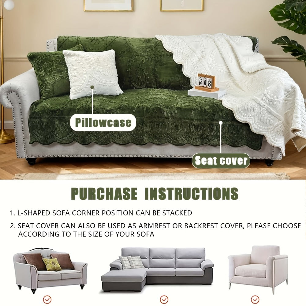 Faux Rabbit Fur Sofa Cover Thickened Quilted Plush Warm Non-Slip Machine Washable Pet Friendly Breathable Sofa Cushion for Living Room Bedroom Office - 2 3 Seater Large