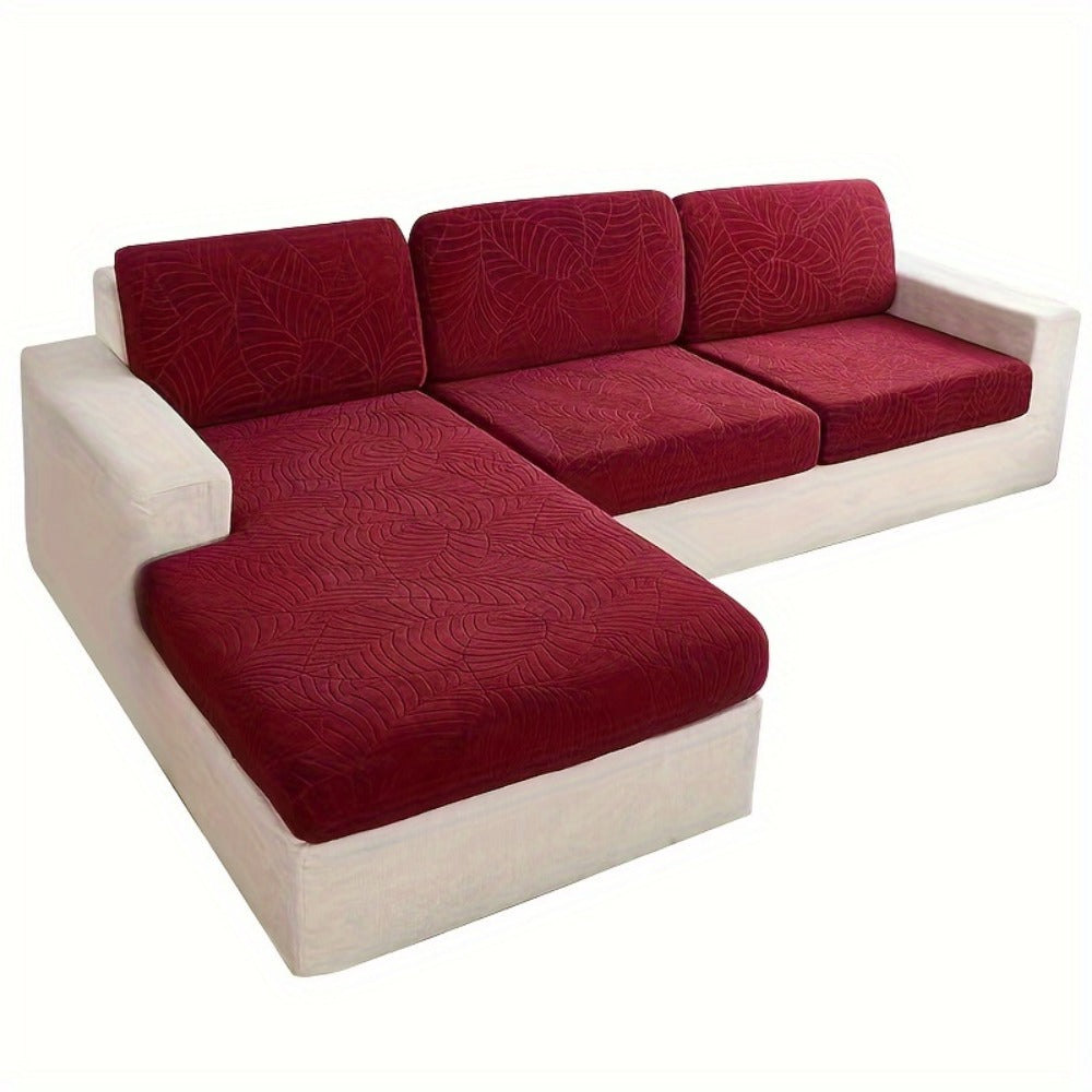 Jacquard Stretch Sofa Cover Set 6pcs Leaf Pattern High Elasticity Furniture Protective Cover with Elastic Band Easy Install Removable Washable Concubine Style Cushion Cover Home Decor Multiple Colors