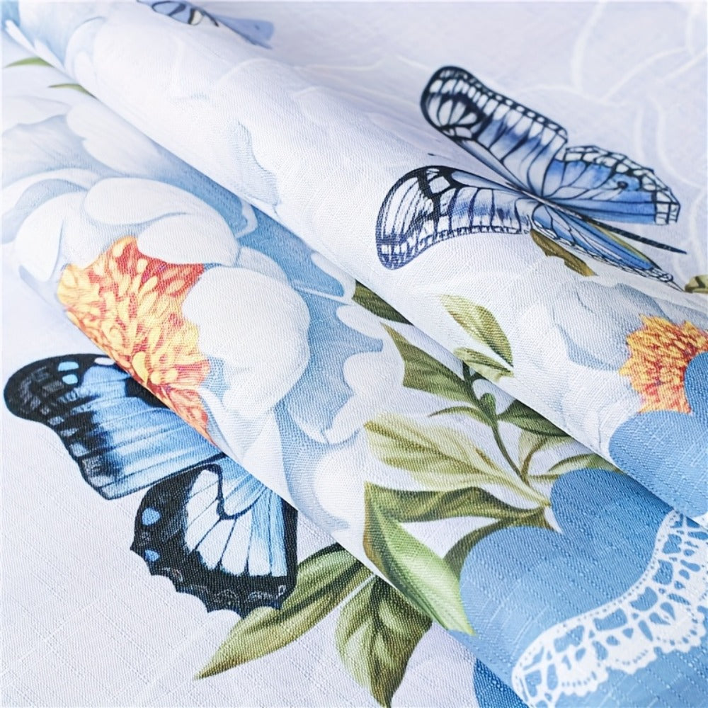 Blackout Kitchen Curtains 3-Piece Set with Butterfly Floral Print - Rod Pocket Window Curtains for Kitchen, Living Room, Bedroom, Bathroom & Restaurant, Polyester Fabric, Machine Washable