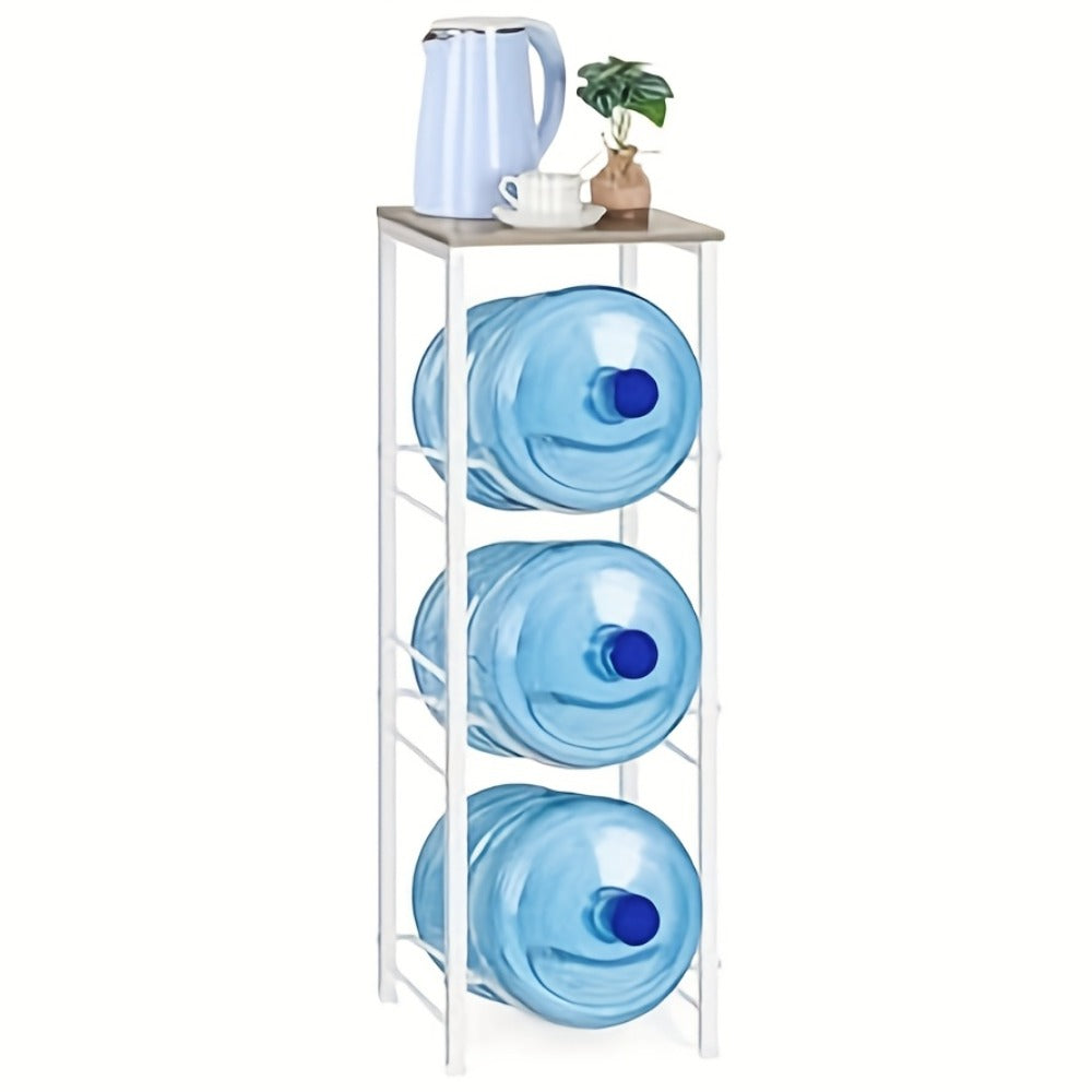 5-Gallon Water Jug Holder 3-Tier ¨C Heavy Duty Water Bottle Rack Organizer with Top Shelf & Adjustable Legs for Kitchen, Living Room & Office ¨C Particleboard & Steel Frame, White, Brown & Black