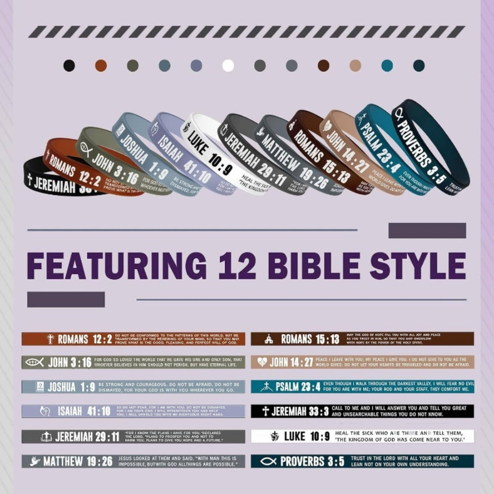 Bible Verse Silicone Wristbands 40pc Set Christian Inspirational Bracelets for Men Women Sobriety Easter Party Favors Charity Fundraising Religious Gift