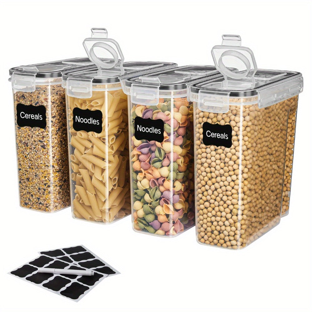 Clear Food Storage Jars with Lids 8 Piece Set - Airtight Moisture Proof Sealed Containers for Cereal Rice Salt Pepper Tea Nuts and Coffee Beans, BPA-Free Plastic Kitchen Pantry Canisters, Available in 84.54oz or 1.06 Gallon, 4 Jars and 4 Lids