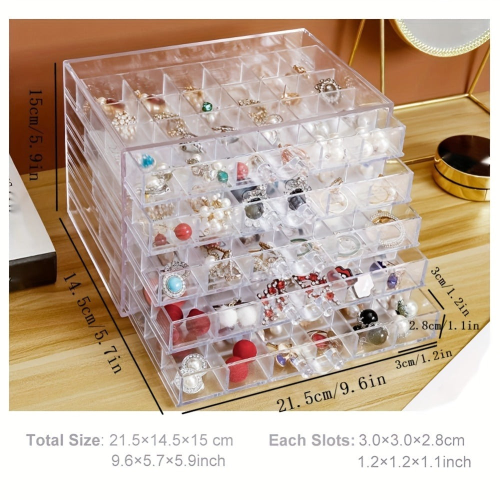 Jewelry Storage Box 5-Layer Drawer Organizer ¨C Transparent Nail Art Accessory Storage Container for Earrings Rings Necklaces Beads 120 Cells