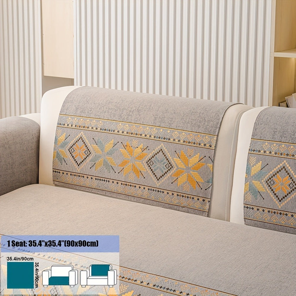 Chenille Sofa Slipcover 1pc Boho Vintage Style - Luxury Non-Slip Removable Four Seasons Universal Couch Cover | Armrest 1 2 3 4 Seater | Dark Gray Light Gray Blue | Living Room Home Decor