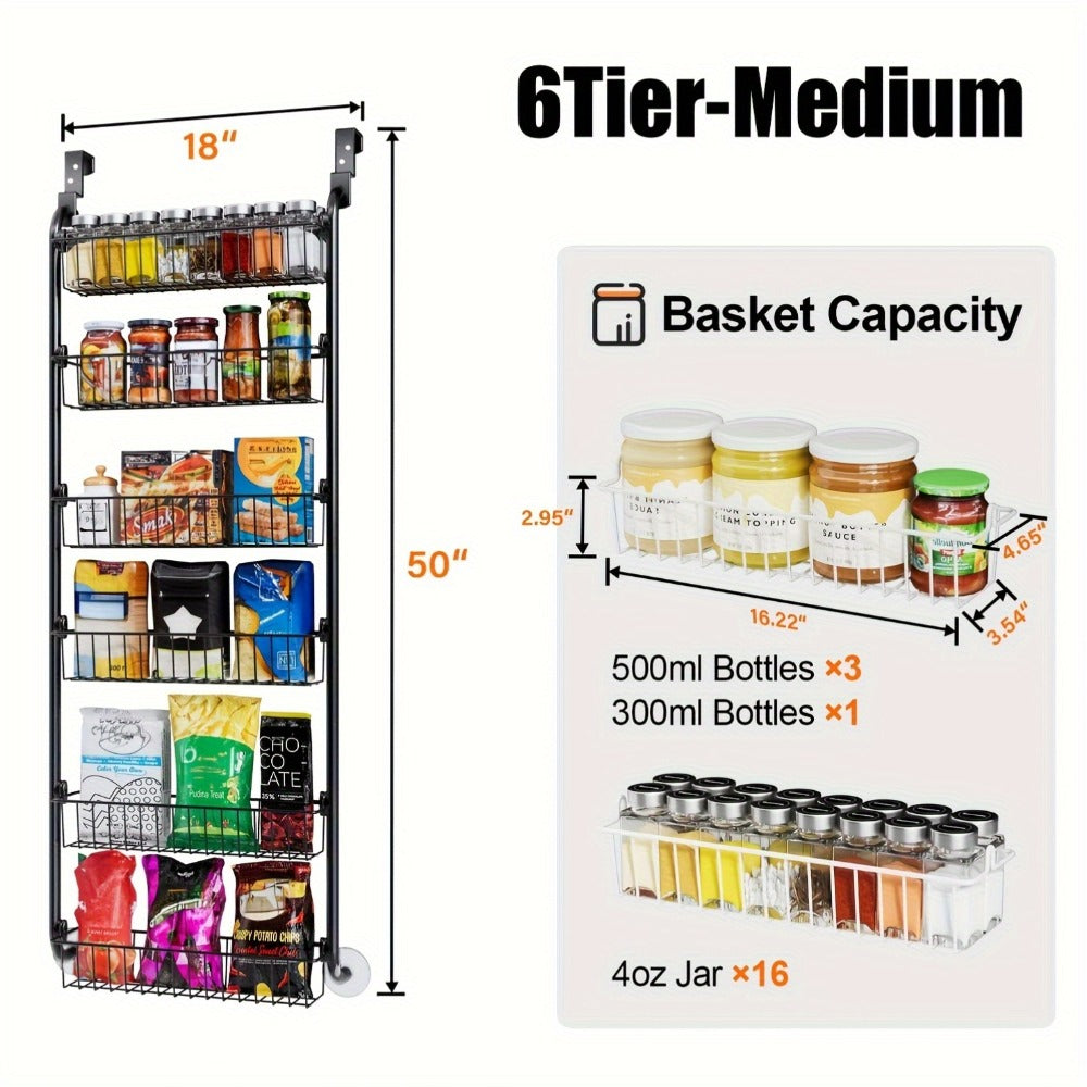 Over-the-Door Metal Organizer Rack 6 & 8 Tier ¨C Pantry Storage, Spice Rack, Kitchen Cabinet Organizer, Holds Up to 80 Lbs