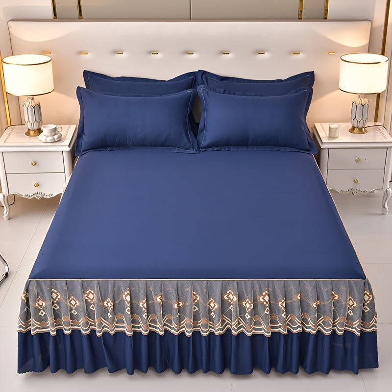 Macrame Lace Bed Skirt Set 3pcs ¨C Double Layer Non-Slip Bed Skirt with 2 Pillowcases All Seasons Twin Full Queen King