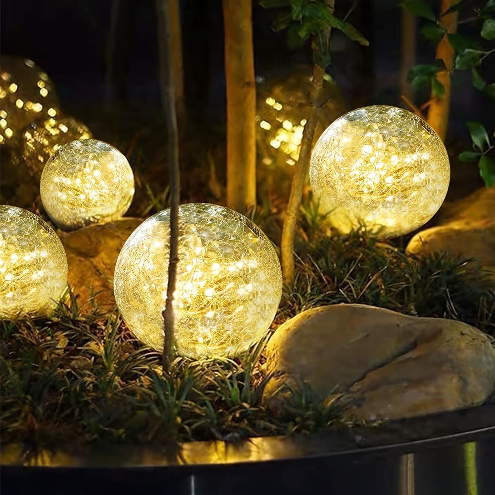 Solar Garden Globe Lights 4 Pack Cracked Glass Ball Outdoor Solar Sphere Lights with 30 LED Warm White IP65 Waterproof Auto On Off for Garden Patio Lawn Yard Pathway Christmas Decoration
