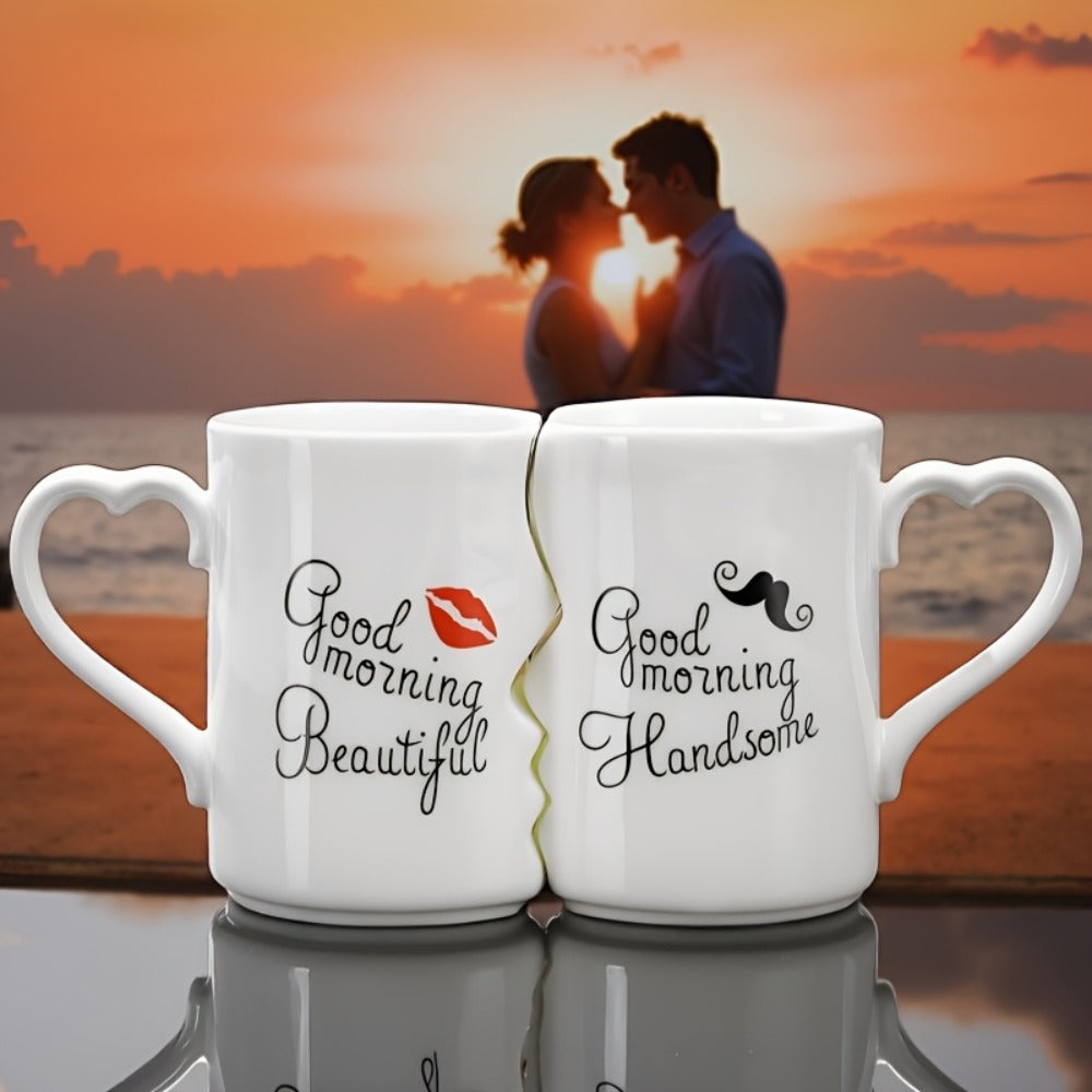 Kissing Couple Ceramic Mug Set 2pcs - Love Coffee Mug Anniversary Wedding Valentine Gift 360ml