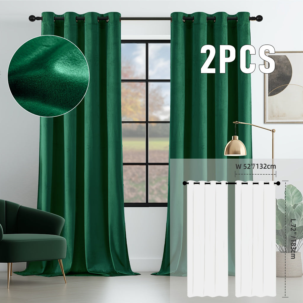 Velvet Room Darkening Curtains 2 Panels | Grommet Top Thermal Insulated Soundproof Blackout Curtains for Living Room Bedroom, Soft Solid Color Vintage Window Drapes