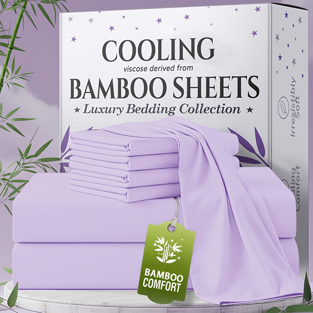 Bamboo Bed Sheet Set 4-6 Piece Extra Deep Pocket Breathable Cooling Soft Wrinkle-Free Hotel Luxury Pillowcase Set Twin Full Queen King 15 Colors