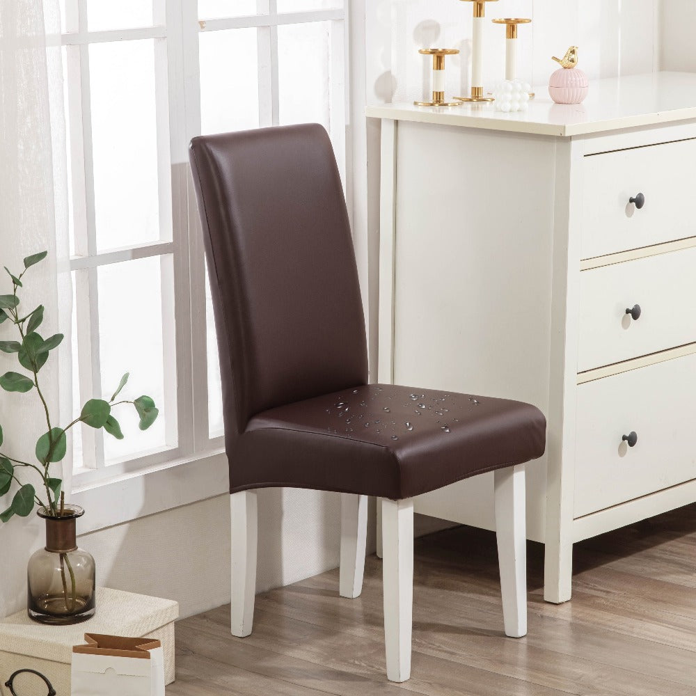 Dining Chair Covers Set of 4 6 Waterproof PU Leather Stretch Slipcover Oil Proof Universal Fit Chair Protector for Dining Room Kitchen Hotel Home Decor - 9 Colors