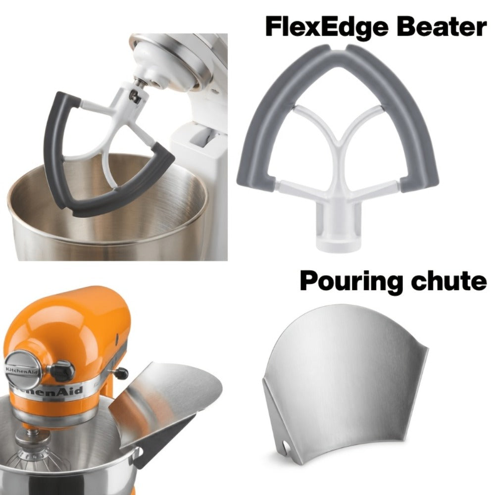 KitchenAid Pouring Chute Stainless Steel Stand Mixer Attachment - Universal Funnel Shield for Tilt-Head & Bowl-Lift 4.5-8 Qt, Anti-Splash Flour Dust Guard, Dishwasher Safe, Gift Box Included