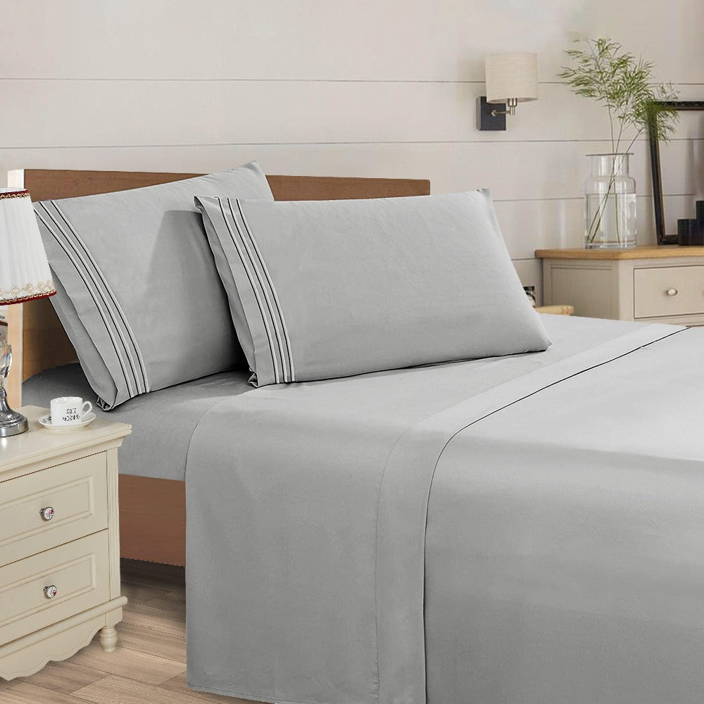 Microfiber Bed Sheet Set 4-Piece Deep Pocket Cooling Sheets Twin Full Queen King Cal King Split King ¨C Soft Wrinkle Fade Resistant Hotel Quality Bedding