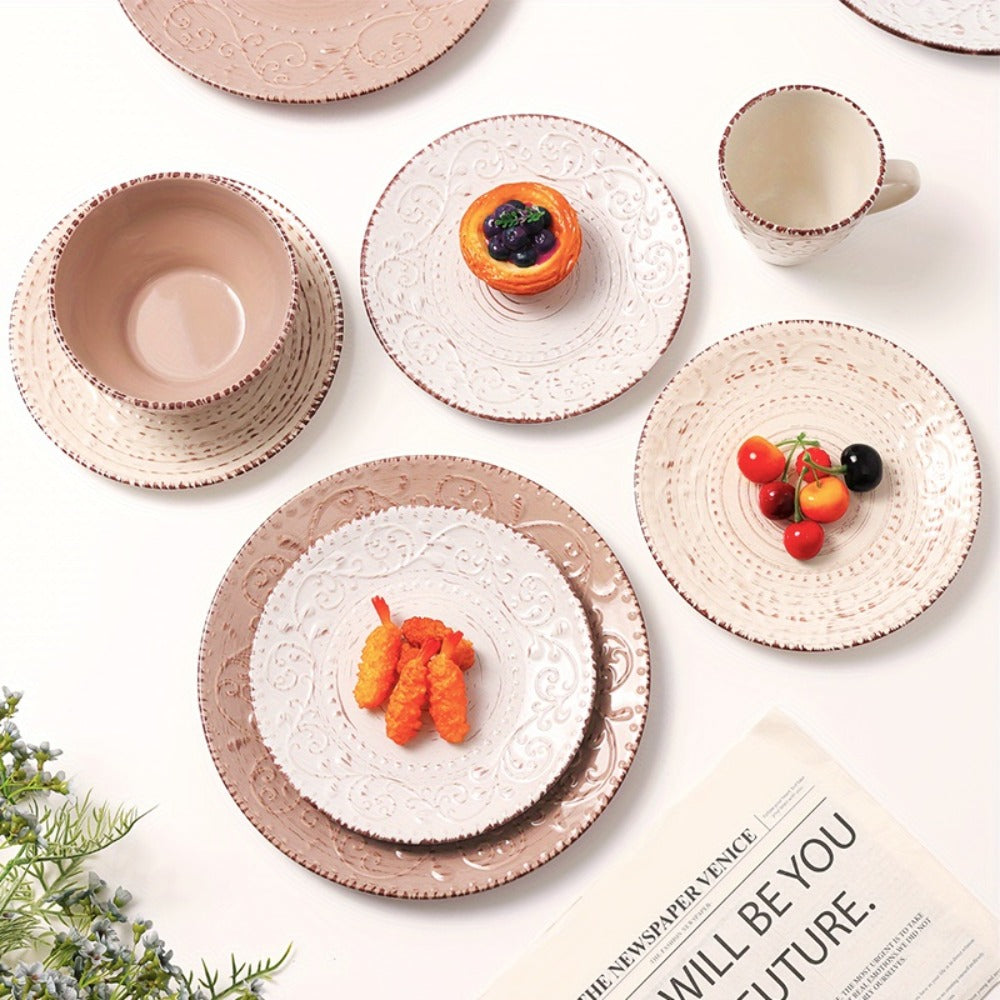 16-Piece Ceramic Dinnerware Set Service for 4 ¨C Stoneware Plates Bowls Mugs Chip Scratch Resistant Dishwasher Microwave Safe Holiday Gift