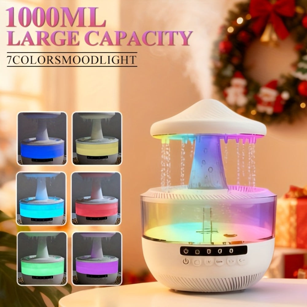 Cool Mist Humidifier with 7-Color Night Light Raindrop Music Design Dual Mist Output 26dB Ultra-Quiet 24H Operation Visible Water Level for Bedroom Living Room Office Gift