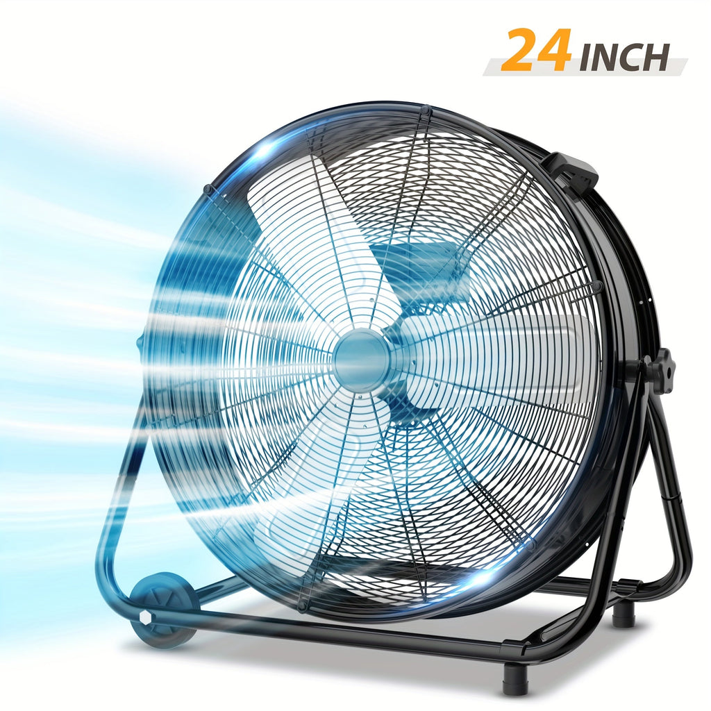 Industrial Drum Fan High Velocity Floor Fan 24 30 Inch | 3-Speed Heavy Duty Metal Air Circulator 360 Tilt Casters ETL Listed | Powerful Warehouse Garage Workshop Patio Commercial Fan | Black Orange Green