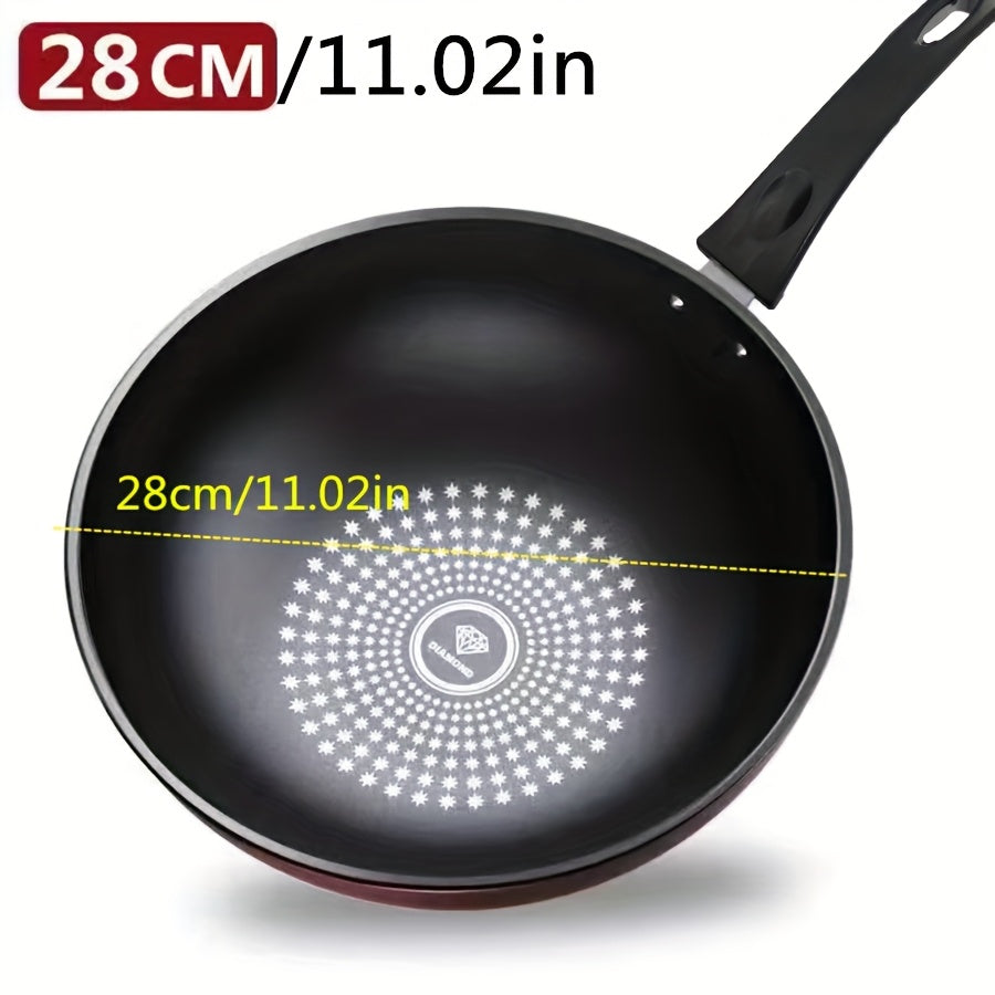 German Diamond Non-Stick Stir Fry Pan - Rice Stone Coating Smokeless Flat Bottom Wok for Induction Cooker Gas Stove, Multi-Purpose Household Frying Pan