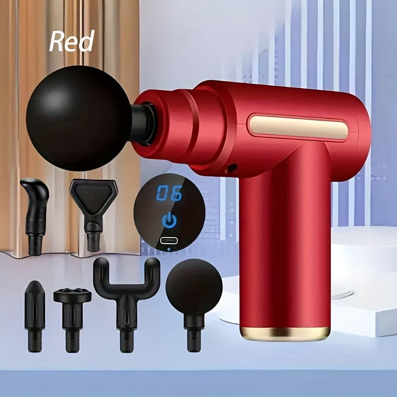 Portable Mini Fascia Gun ¨C USB Rechargeable Muscle Massage Gun with 4 Interchangeable Heads & 6 Speed Modes, Silent Motor Deep Tissue Massager for Back, Neck & Full Body Sports Recovery