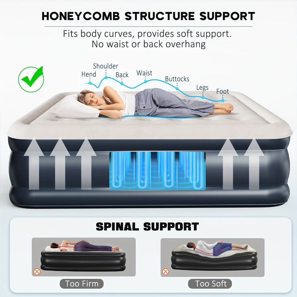 Air Mattress with Built-In Pump ¨C 18'' Self-Inflating Portable Air Bed for Home, Camping & Travel, Twin Full Queen, Includes Carry Bag