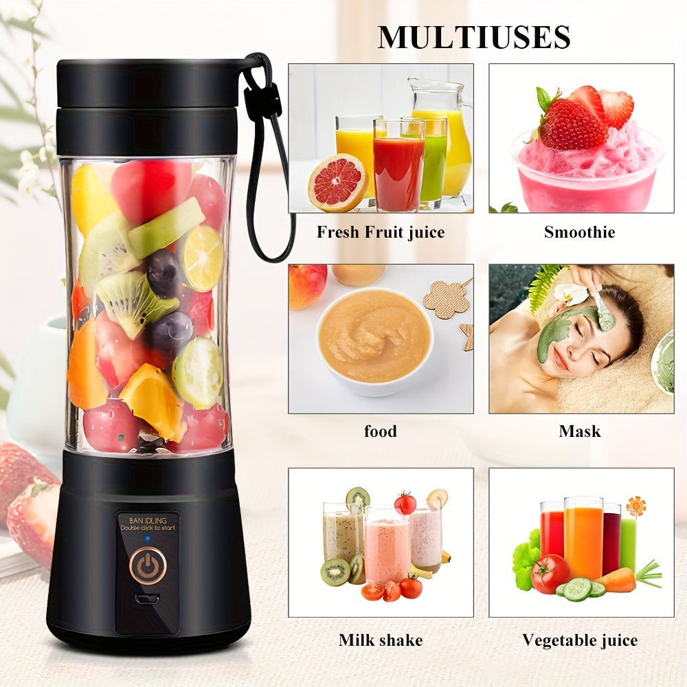 Portable Blender Cup USB Rechargeable 380ML - Mini Personal Blender with 6 Blades for Smoothies, Shakes & Juice, Compact Travel Blender for Office, Gym, Picnic & Outdoor, 5 Colors