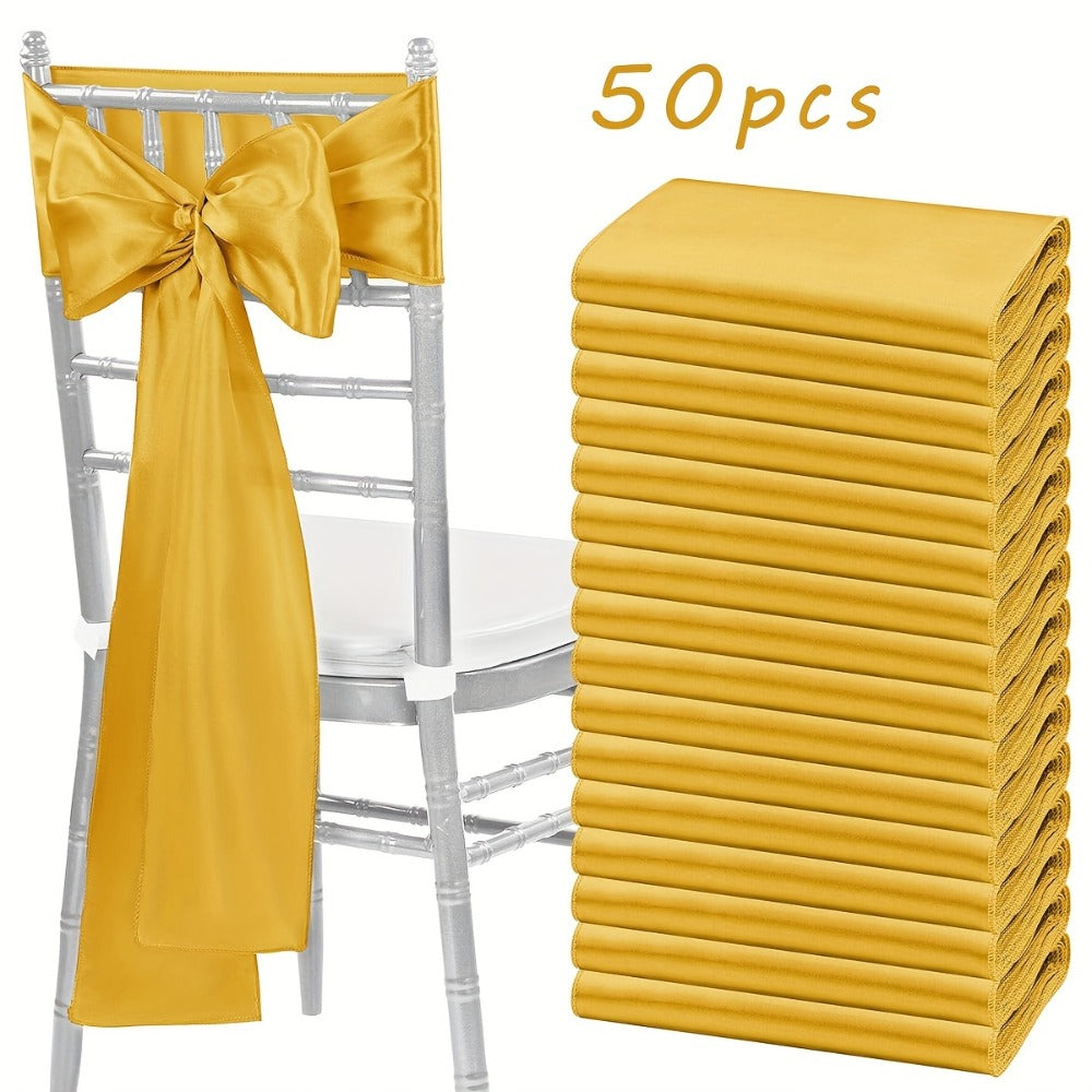 50pcs Satin Chair Sashes Bow Ribbon 7x108in - Universal Chair Belt Streamer for Wedding Reception Banquet Restaurant Hotel Party Event Decoration, 3 Colors