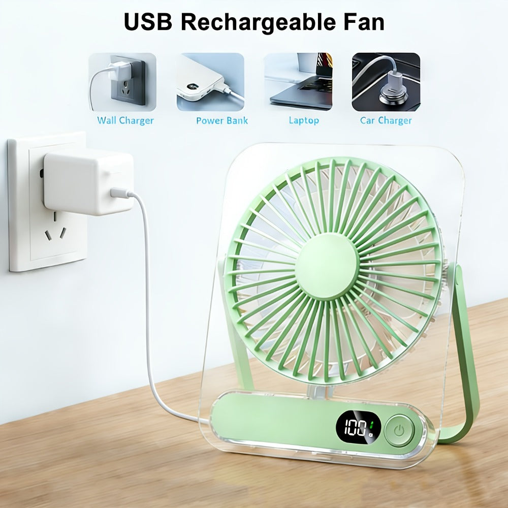 Portable USB Desktop Fan 3000mAh Battery, Ultra-Quiet 5-Speed Foldable Fan with 180¡ã Adjustable Tilt and Digital Power Display, Small Personal Cooling Fan for Home, Office and Travel