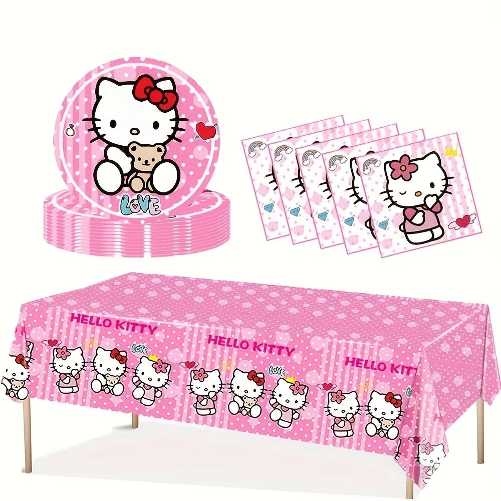 Hello Kitty Party Supplies Set 41pcs Pink Disposable Plates Napkins Tablecloth Birthday Decoration Kit