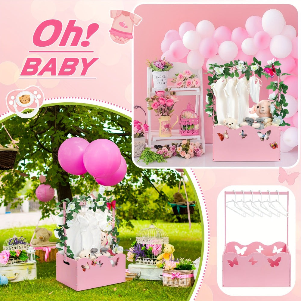 Wooden Baby Shower Gift Basket Crate with Handle Storage Hamper Baby Registry Gift for New Parents Nursery Organizer Pink Butterfly Blue Whale Pregnancy Gift