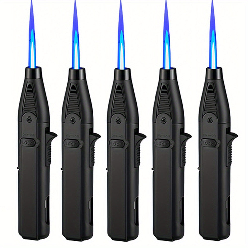 Windproof Torch Lighter 5 Pack Outdoor Butane Gas Lighter Set 1300 1800 Degree Blue Flame Safety Lock Gift Box Camping BBQ Candle Fireplace Butane Not Included