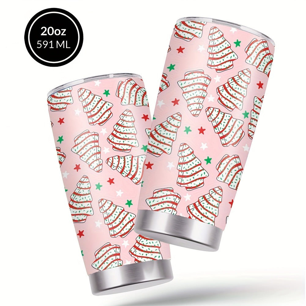 Insulated Coffee Mug 20oz Christmas Tree Cookie Design Stainless Steel Tumbler with Lid & Straw Travel Cup Hot Cold Drinks Gift for Women Birthday Holiday