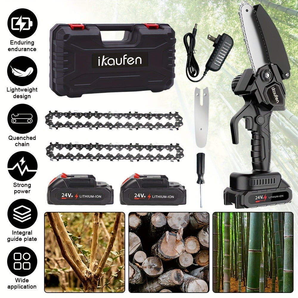 Electric Chainsaw 4 Inch Portable for Makita 21V Battery | 19.2FT/S High Speed Auto Oiler Handheld Saw with 2 Batteries | Lightweight Tree Branch Trimming Tool