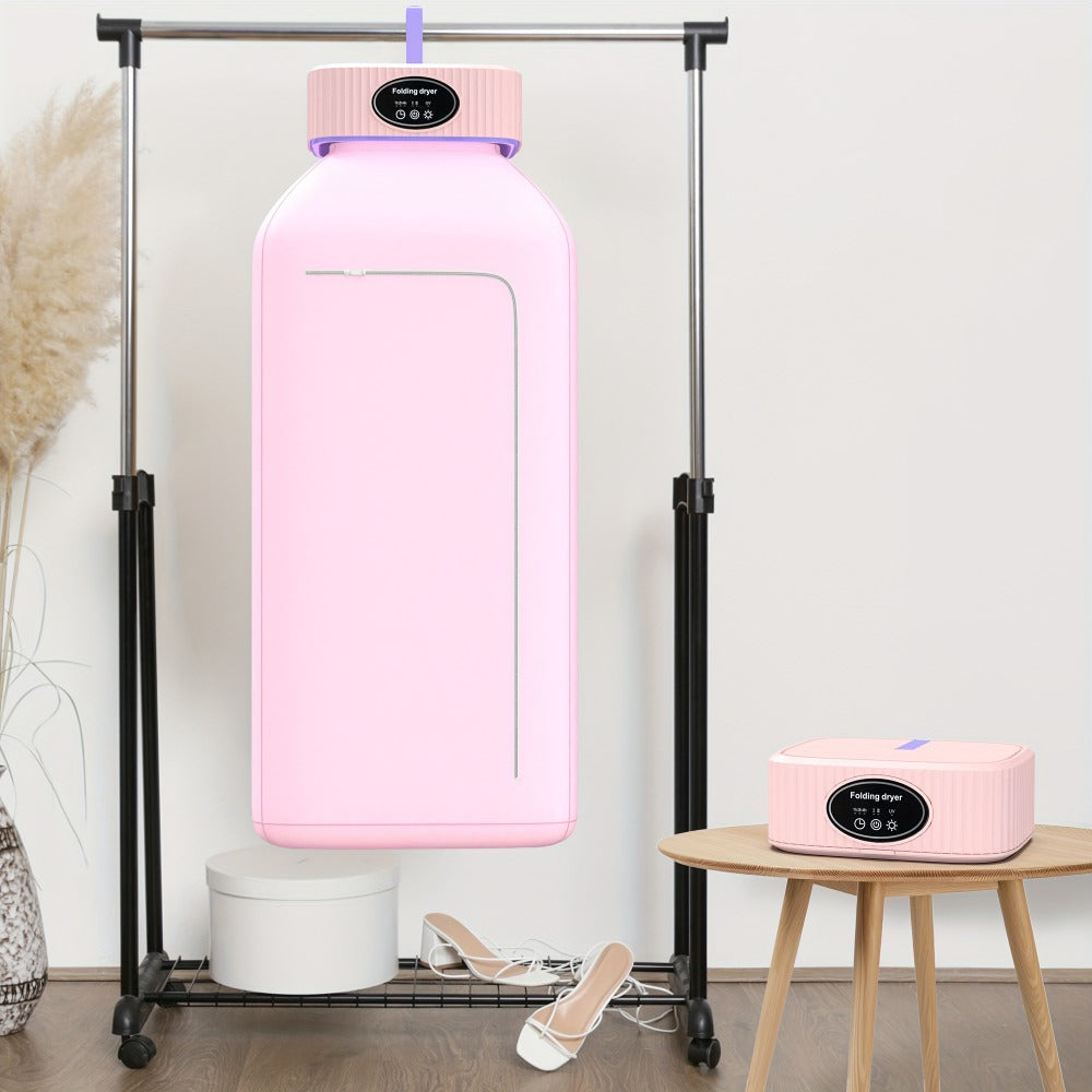 Portable Clothes Dryer with LED UV Light Foldable Compact Quiet Fast Drying Machine with Timer Easy Setup for Apartments Travel RV Small Spaces Pink Khaki Purple