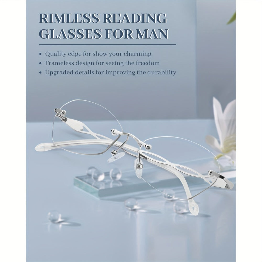 Rimless Reading Glasses for Women 3 Pack - Blue Light Blocking Lightweight Metal Frameless Readers with Anti Eyestrain Lenses, Multiple Colors and Magnifications 1.0X to 4.0X